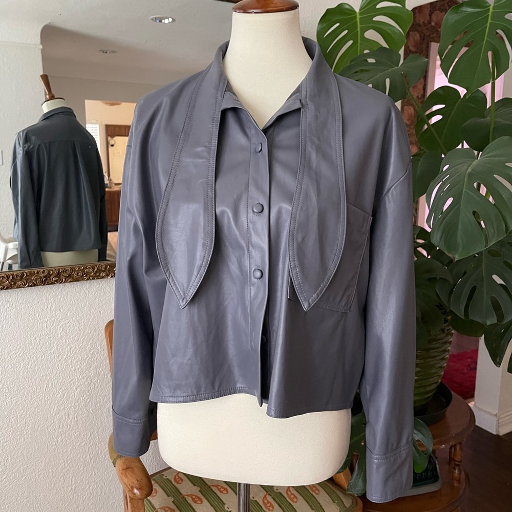Zara, unique faux leather grey button down. Never been worn